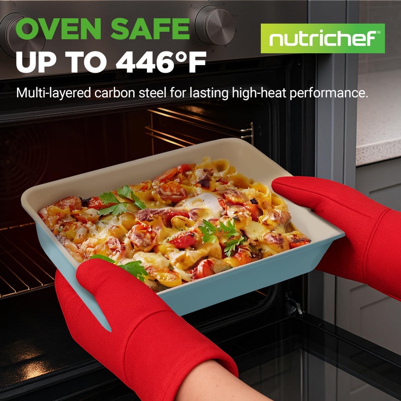 NutriChef 6-Piece Baking Pan Set, Premium Carbon Steel Bakeware with Durable Ceramic Non-Stick Coating - Includes Wide Baking Pan, Medium Size Cookie Sheet, Muffin Pan, Cake & Loaf Pan - Turquoise - Image 2